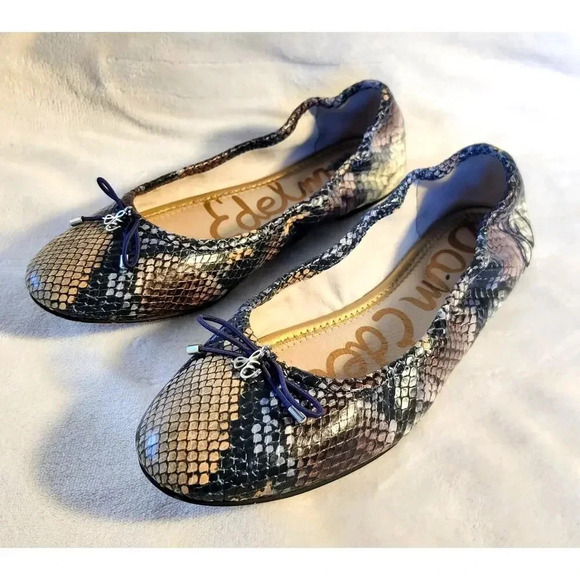 Sam Edelman Felicia Ballet Flat Snake Skin Pattern Leather Size 5.5 Bow Casual - Picture 2 of 8